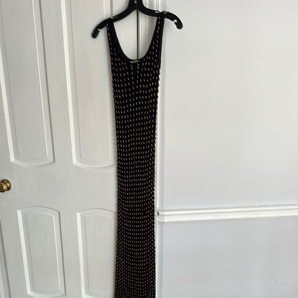 Carmen Marc Valvo Black Knitted Lined Maxi Dress with wooden beads